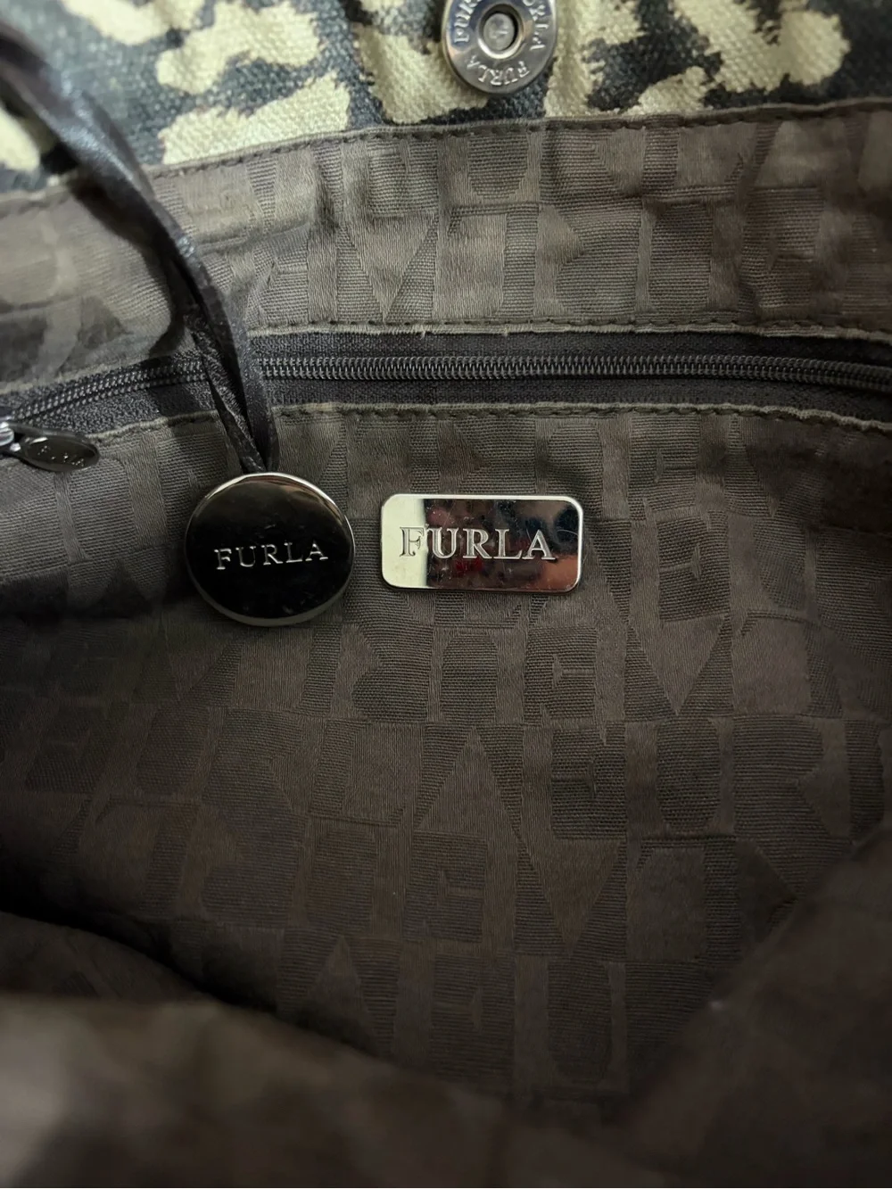 Furla Leopard-Print Canvas Tote with Black Handles